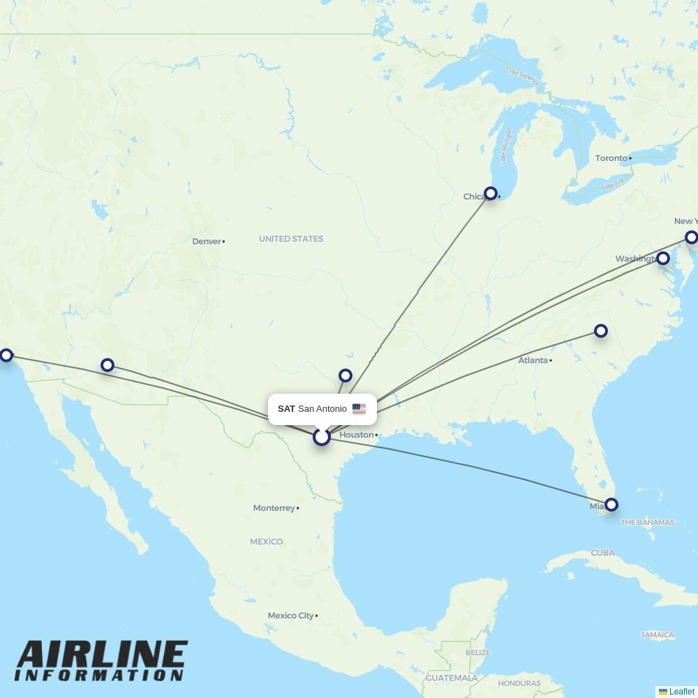 American Airlines routes from SAT