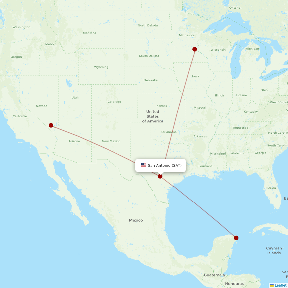 Sun Country Airlines at SAT route map