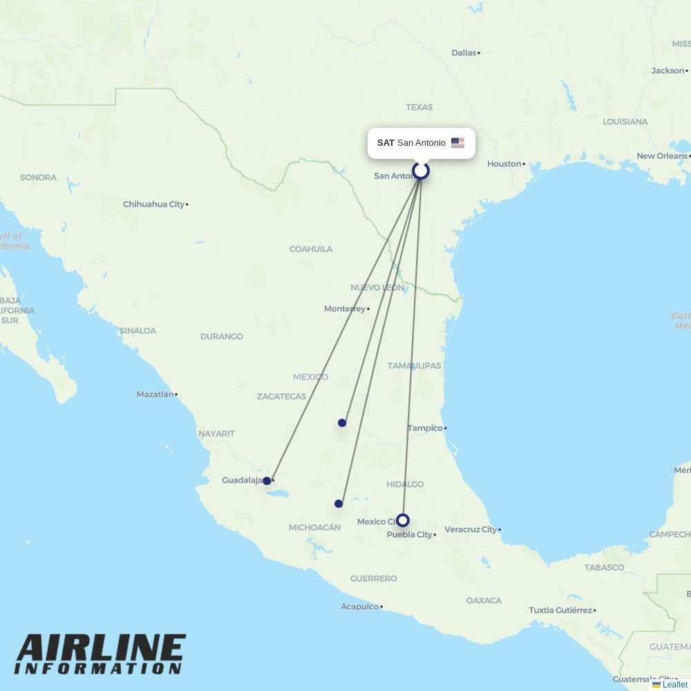 Volaris routes from SAT