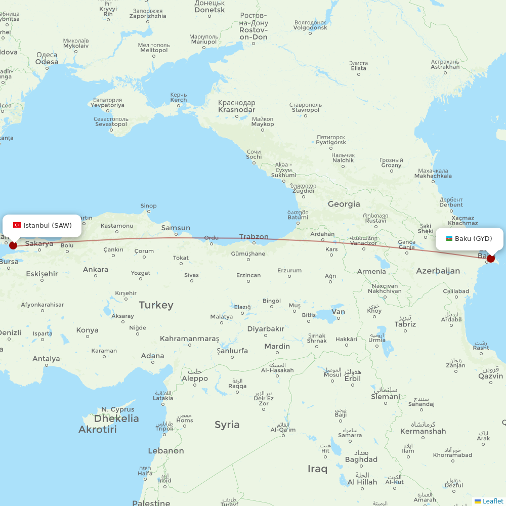 AZAL Azerbaijan Airlines at SAW route map