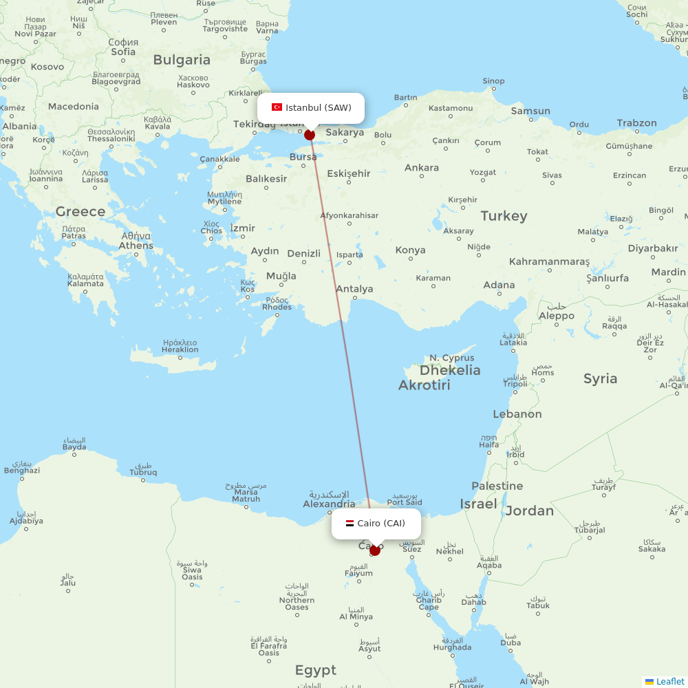 Nile Air at SAW route map