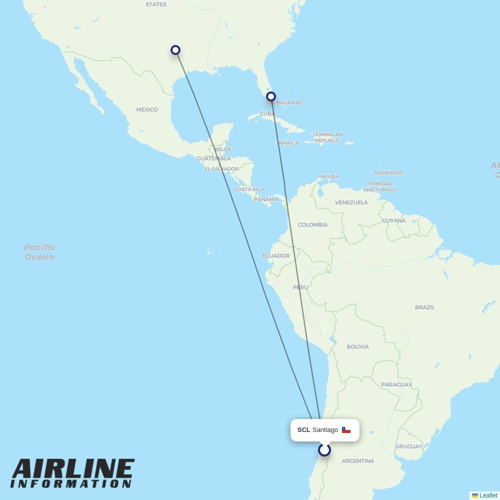 American Airlines routes from SCL