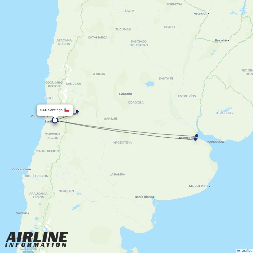 Aerolineas Argentinas routes from SCL