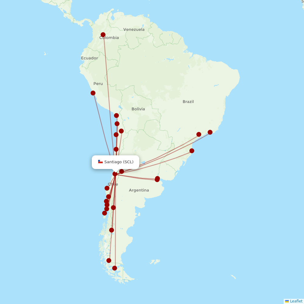 Sky Airline at SCL route map