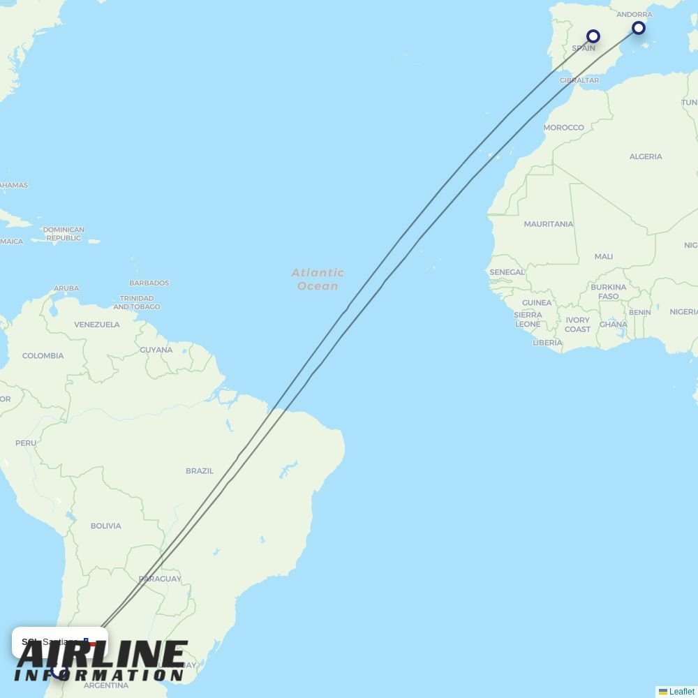 Iberia routes from SCL