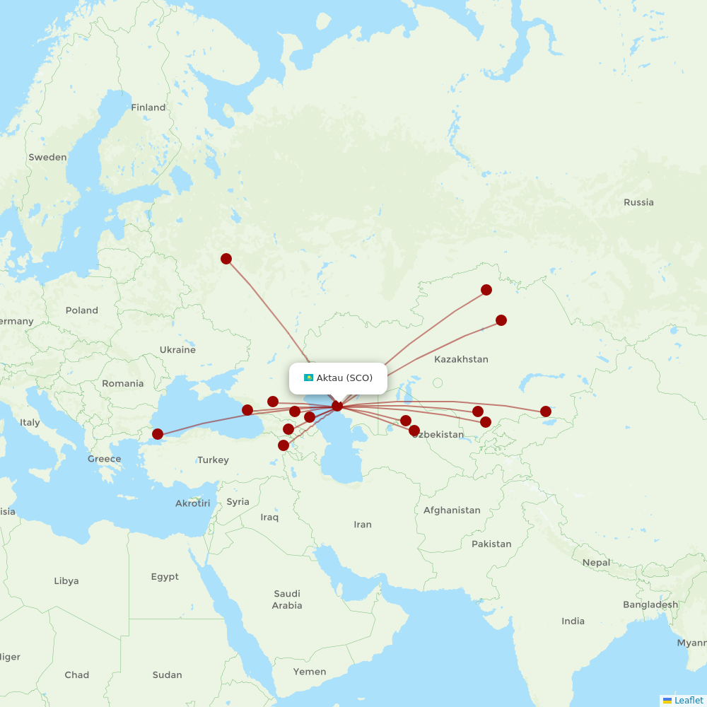 SCAT Airlines at SCO route map