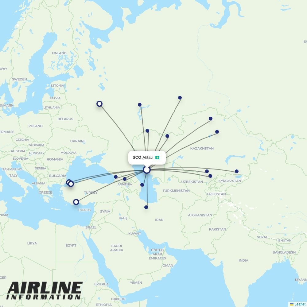 Air Astana routes from SCO