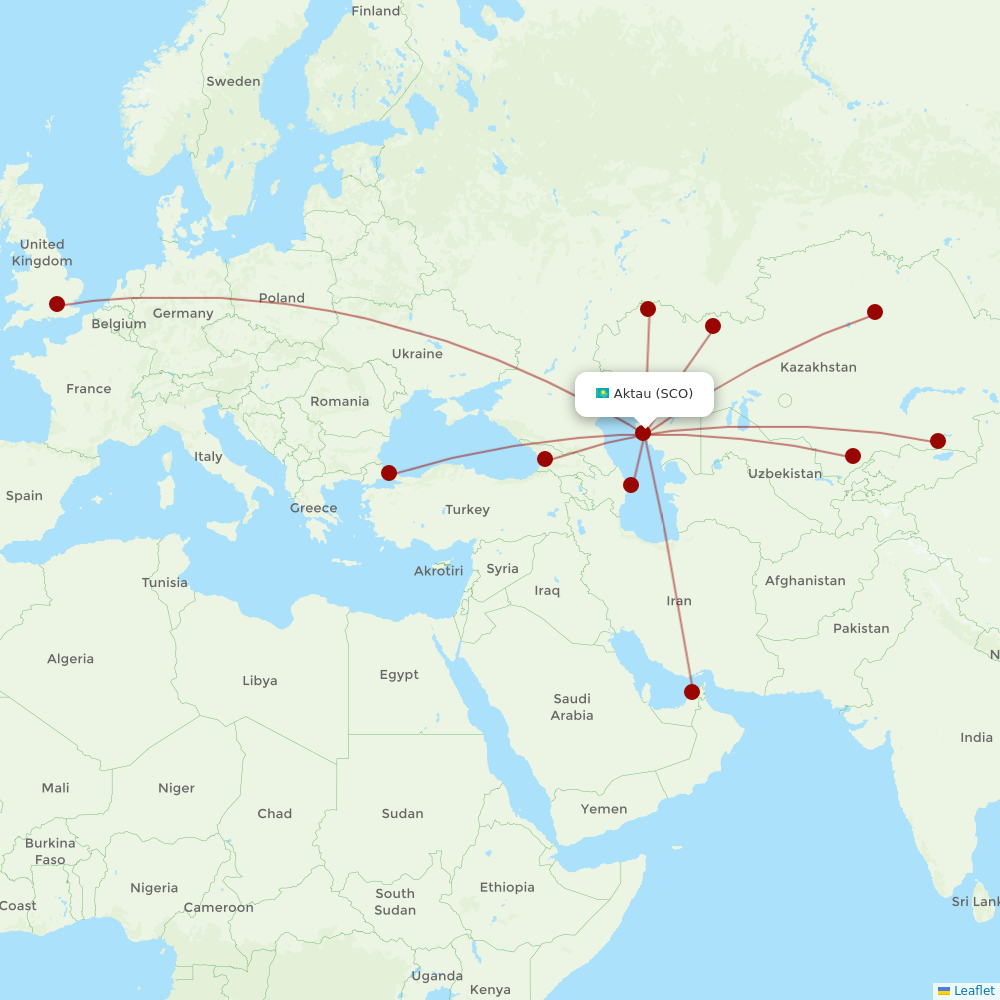 Air Astana at SCO route map