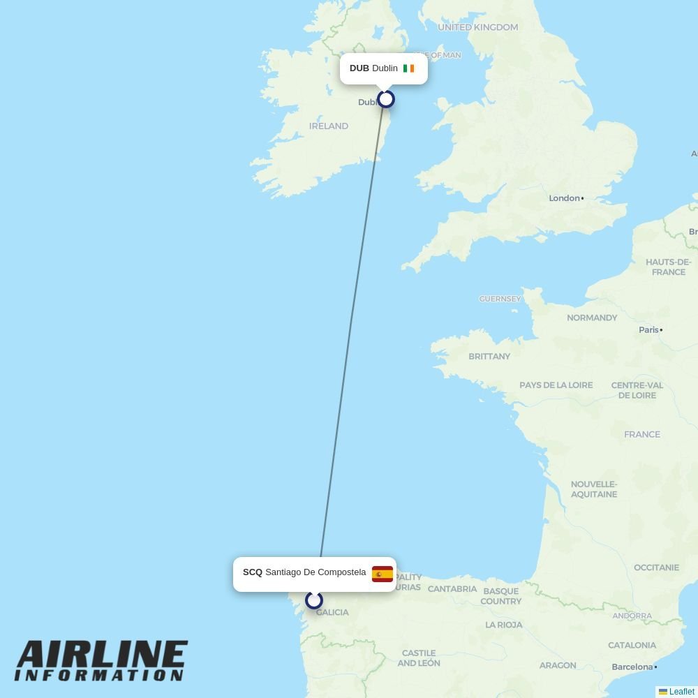 Aer Lingus routes from SCQ