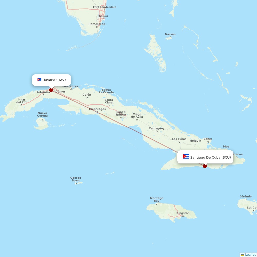 Cubana de Aviacion at SCU route map
