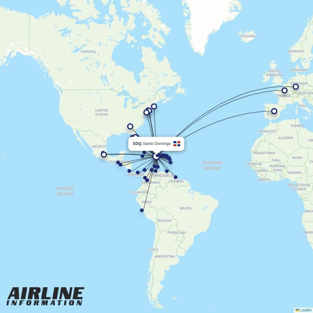 Sunrise Airways routes from SDQ