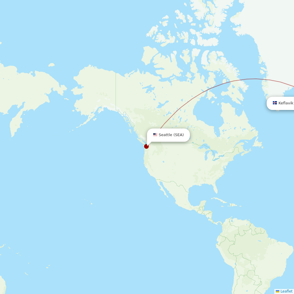 Icelandair at SEA route map