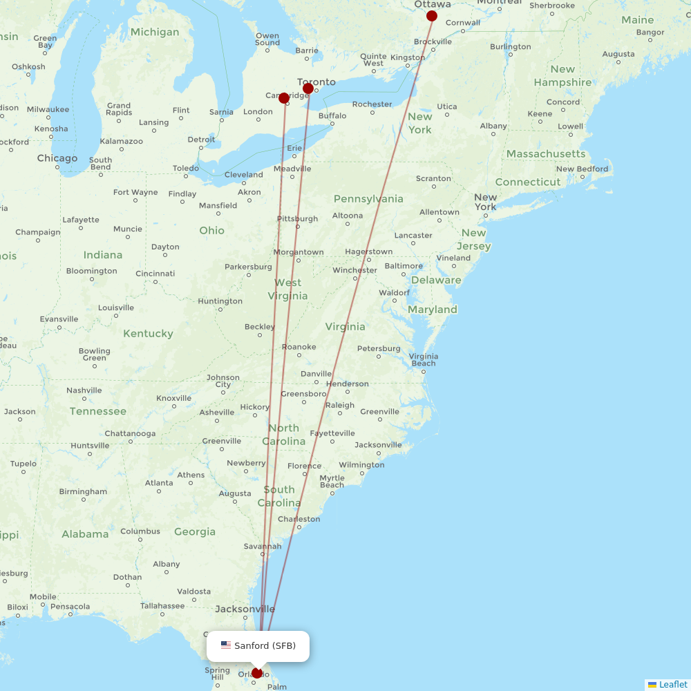 Flair Airlines at SFB route map