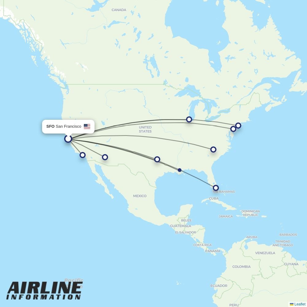 American Airlines routes from SFO