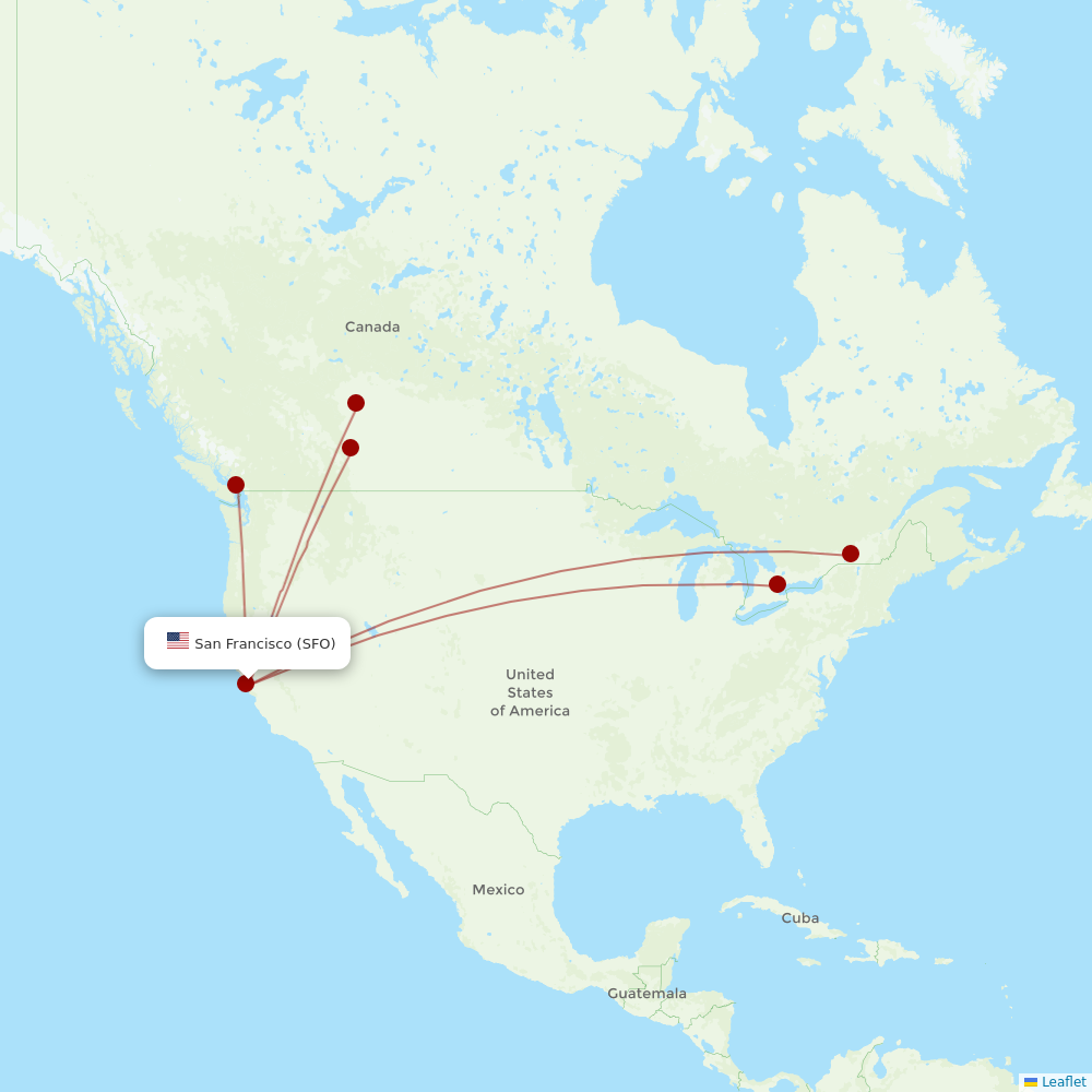 Air Canada at SFO route map