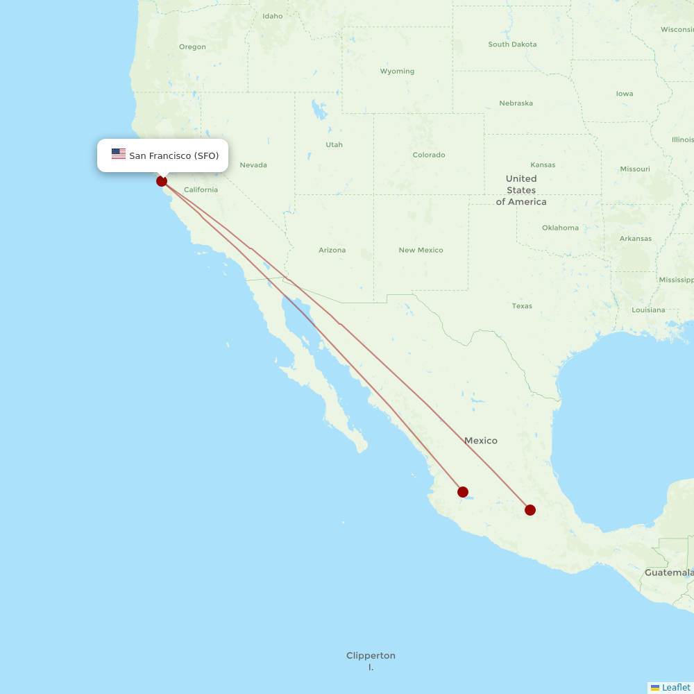 Aeromexico at SFO route map
