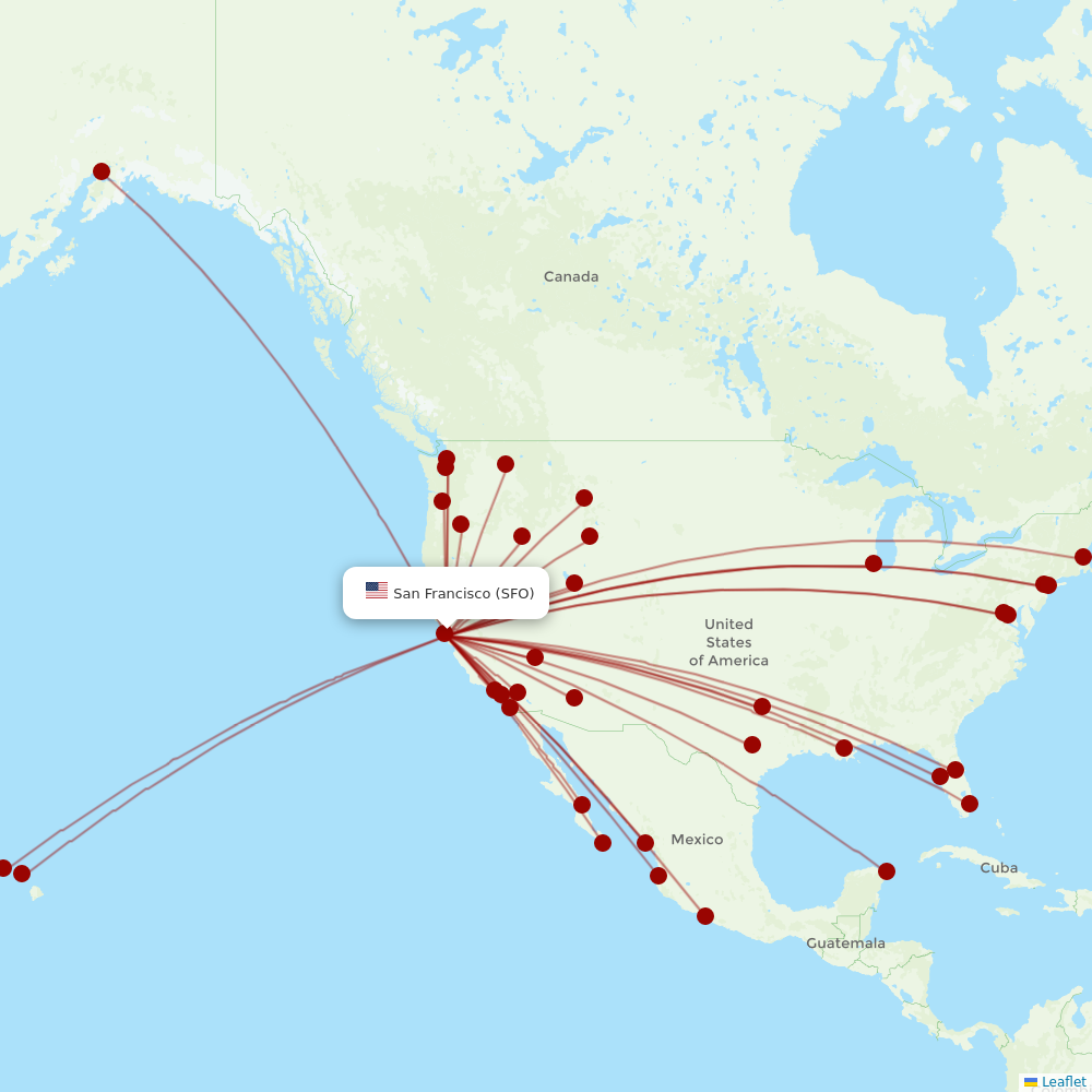 Alaska Airlines at SFO route map