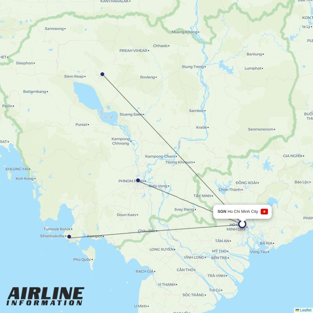 Air Cambodia routes from SGN