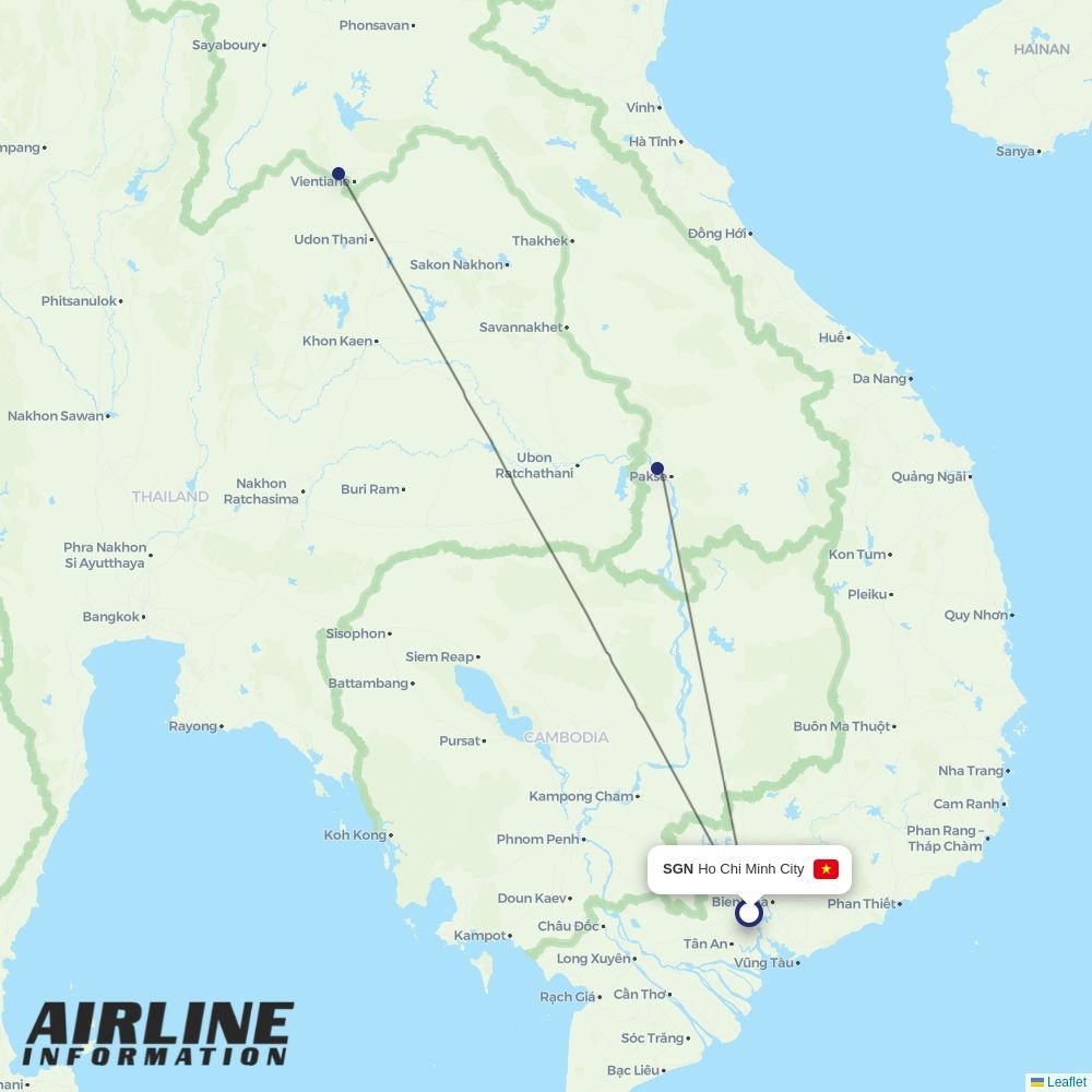 Lao Airlines routes from SGN