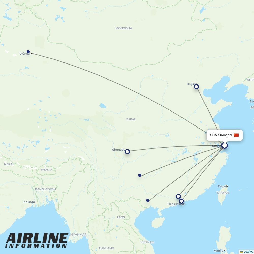 China Southern routes from SHA