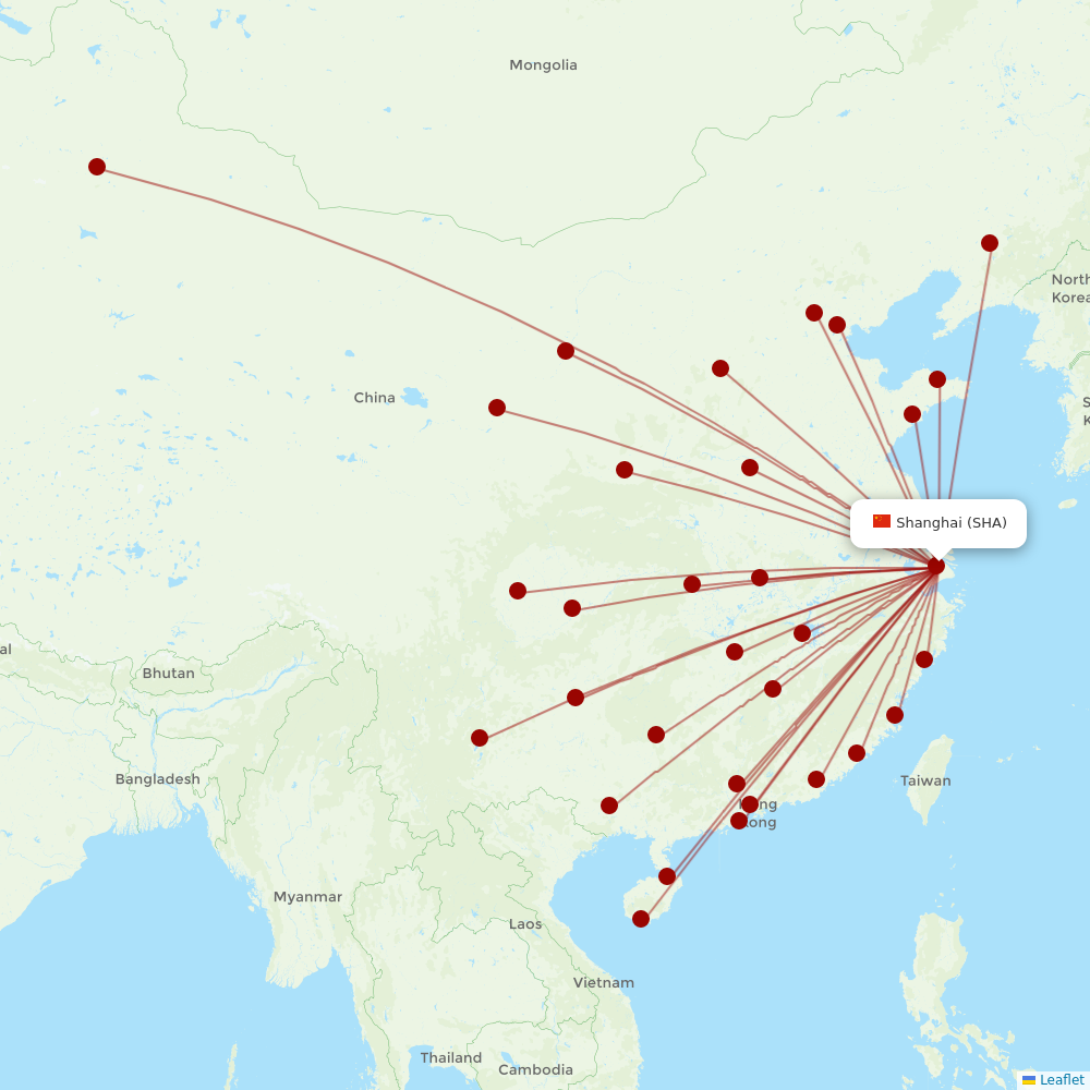 Shanghai Airlines at SHA route map