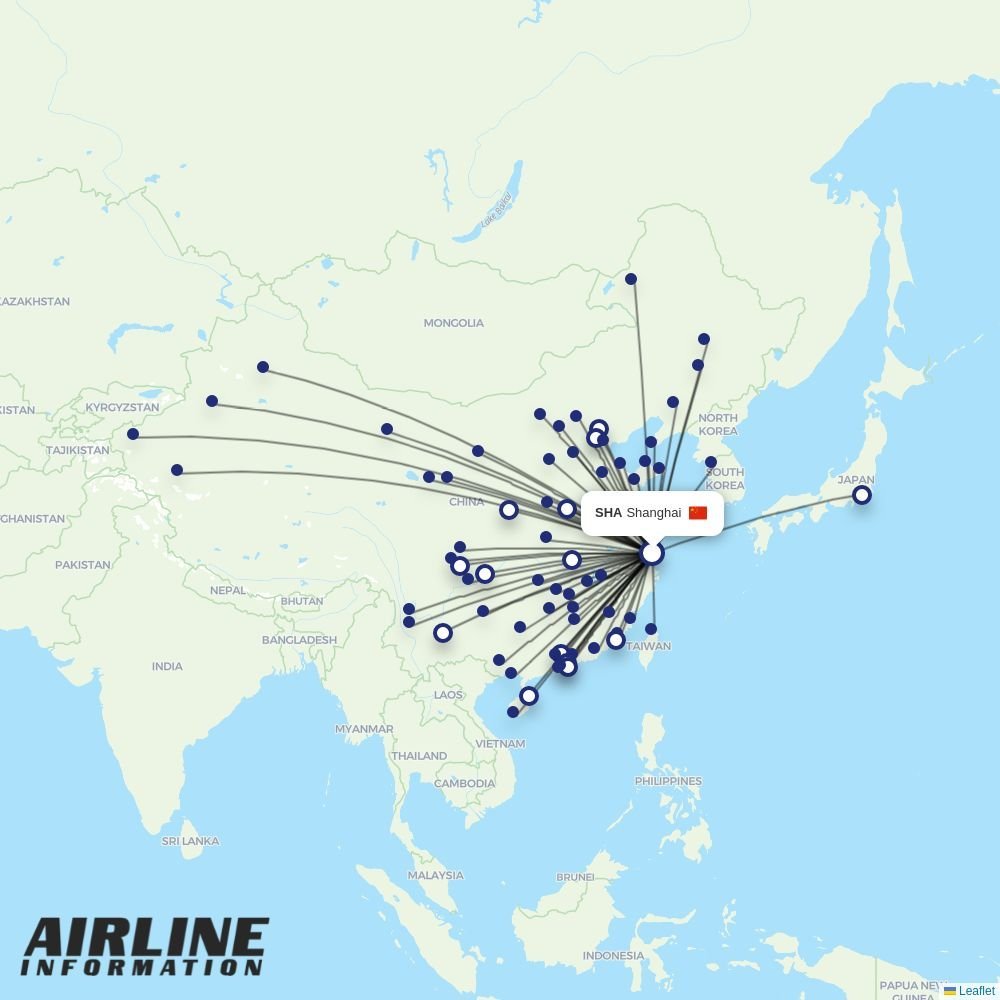 Juneyao Airlines routes from SHA