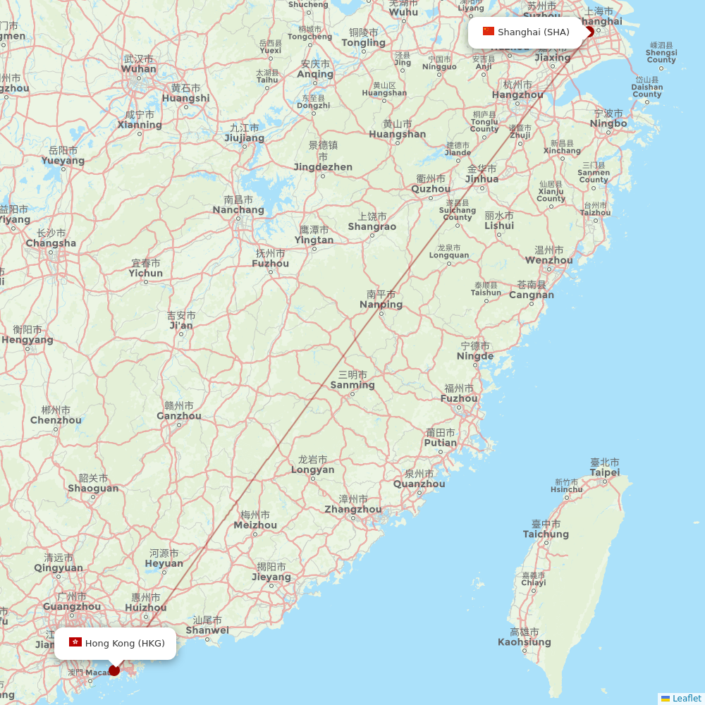 Hong Kong Airlines at SHA route map