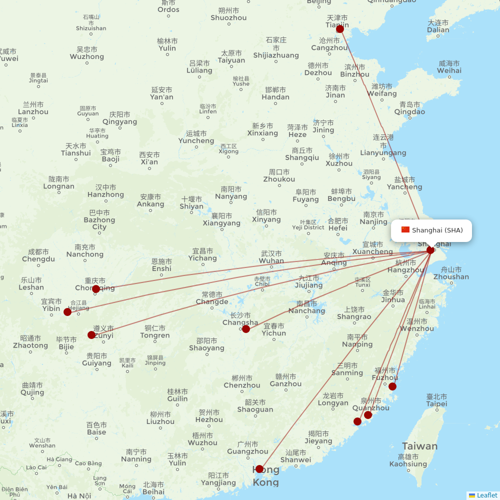 Xiamen Airlines at SHA route map