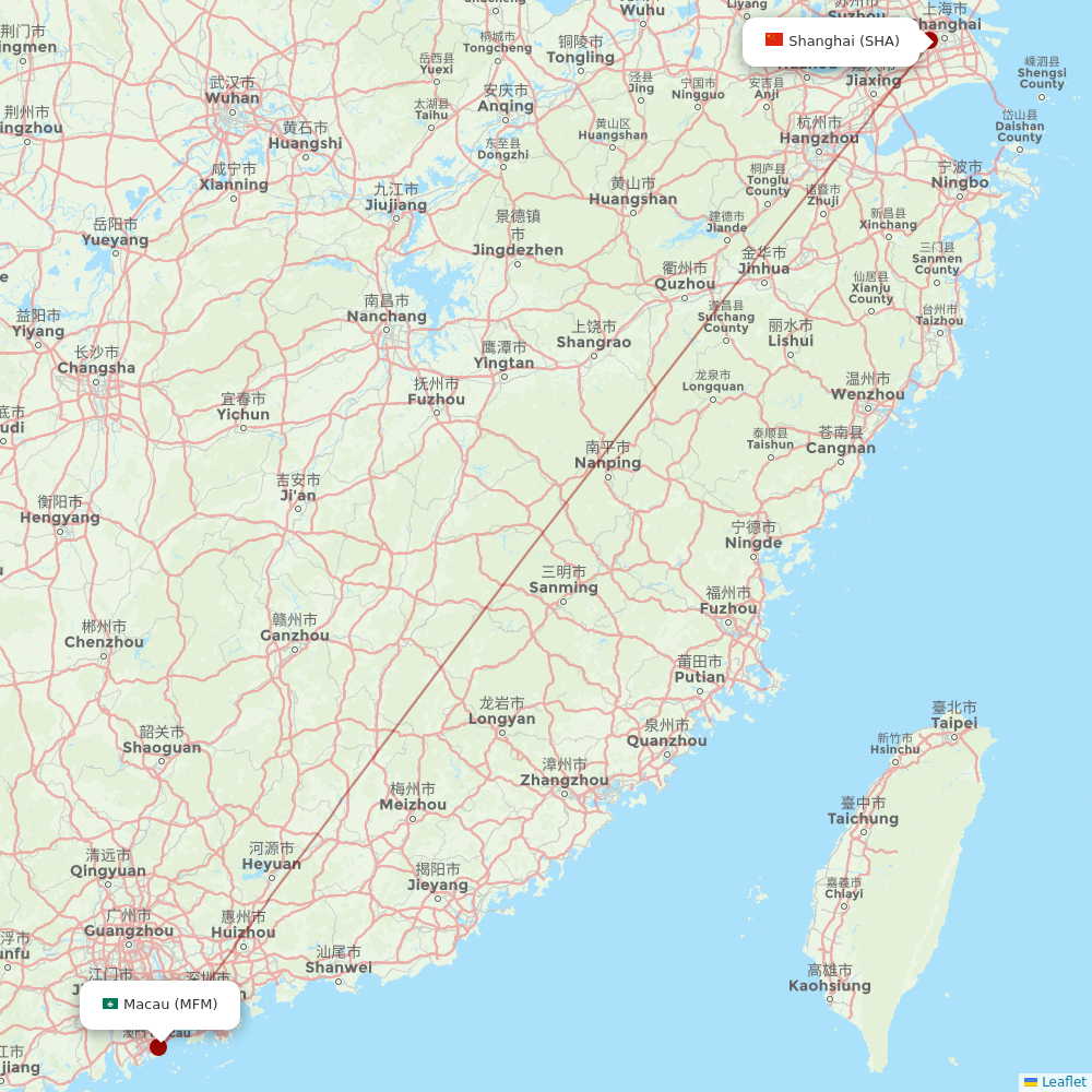 Air Macau at SHA route map