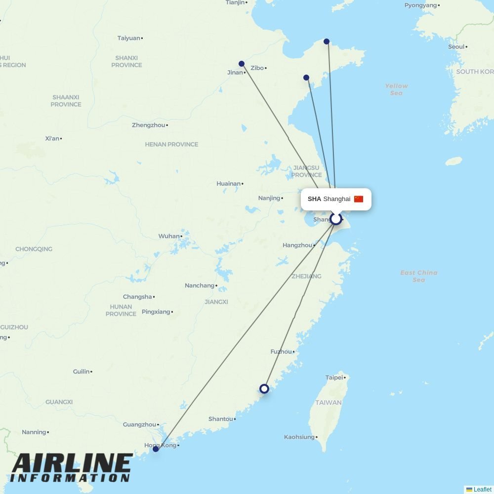 Shandong Airlines routes from SHA