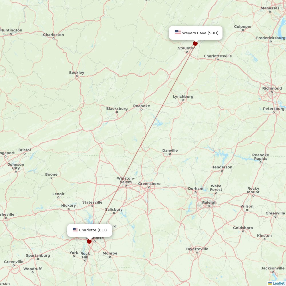 Contour Aviation at SHD route map