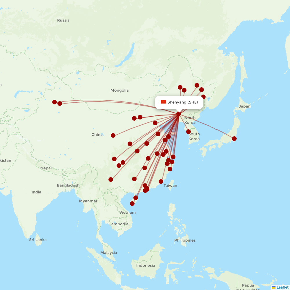 China Southern at SHE route map