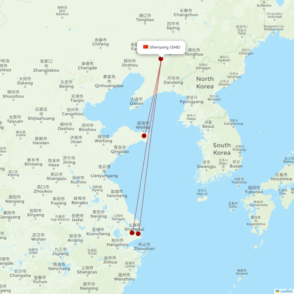 Shanghai Airlines at SHE route map