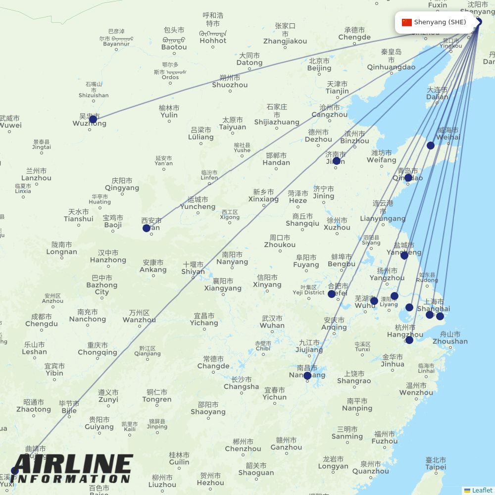 China Eastern routes from SHE