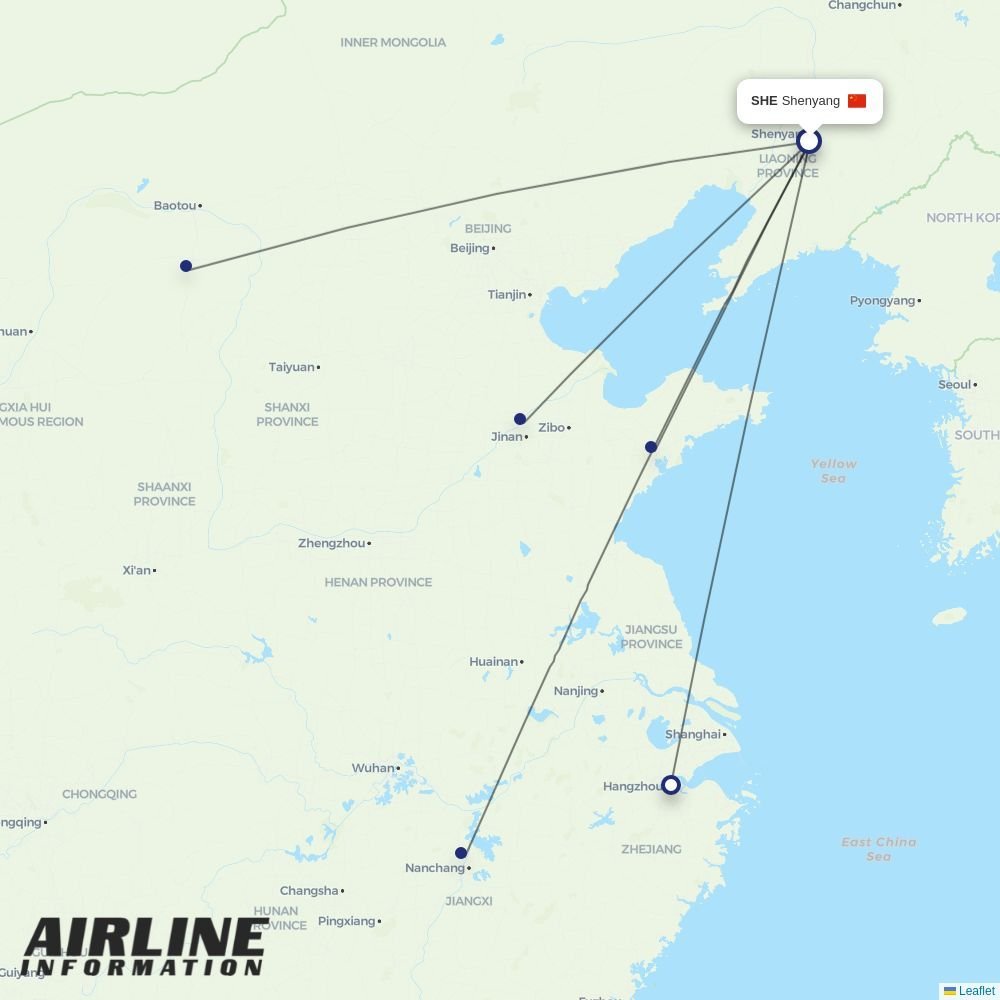 Jiangxi Airlines routes from SHE