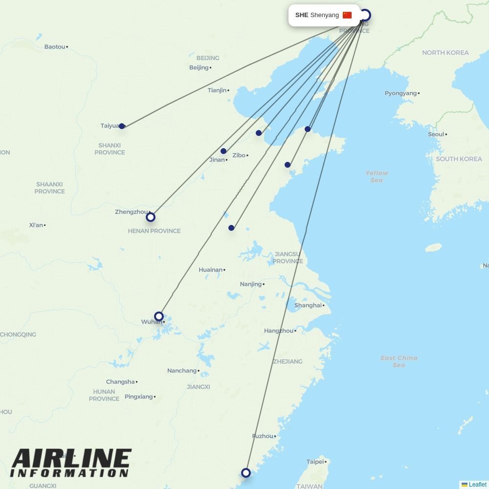 Shandong Airlines routes from SHE