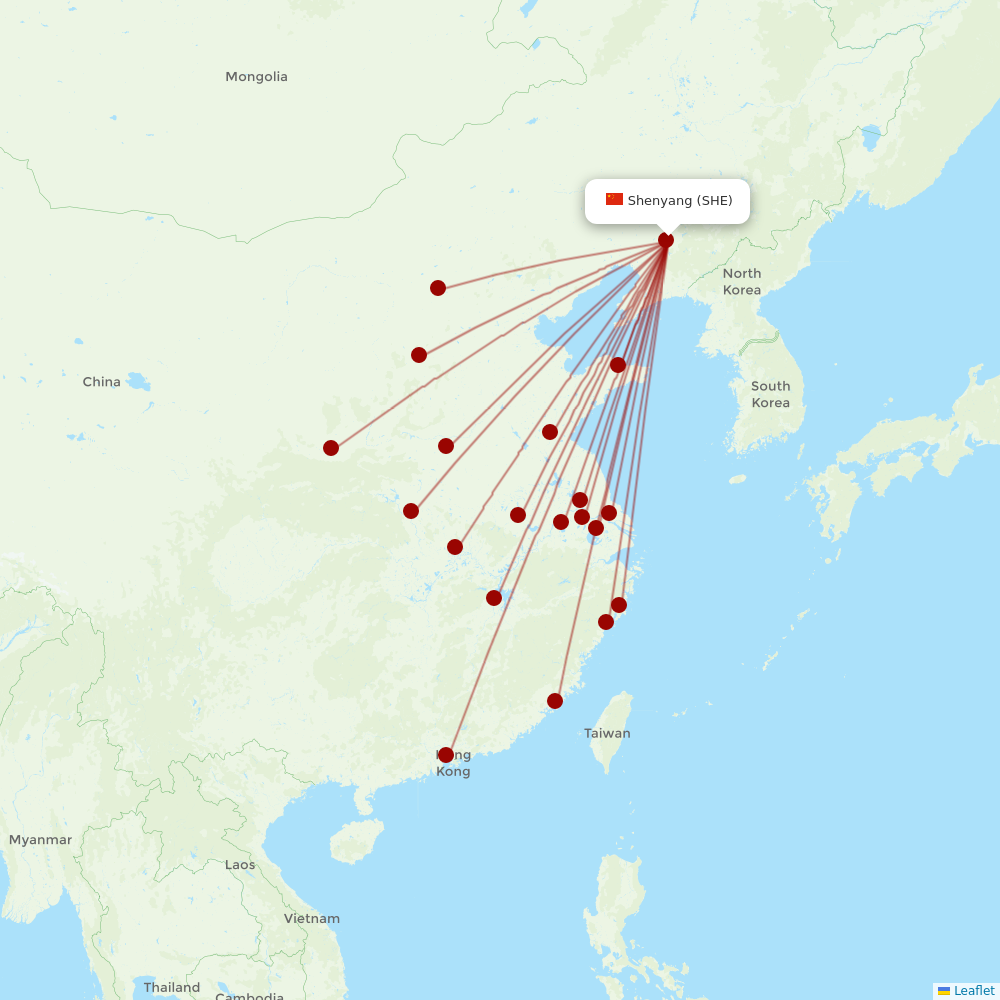 Shenzhen Airlines at SHE route map