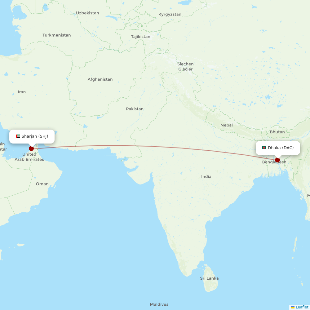 US-Bangla Airlines at SHJ route map