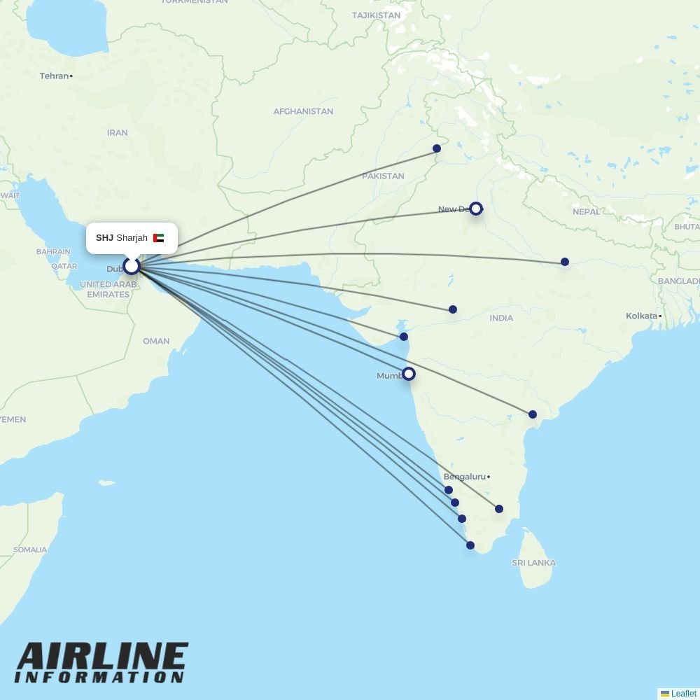 Air India Express routes from SHJ