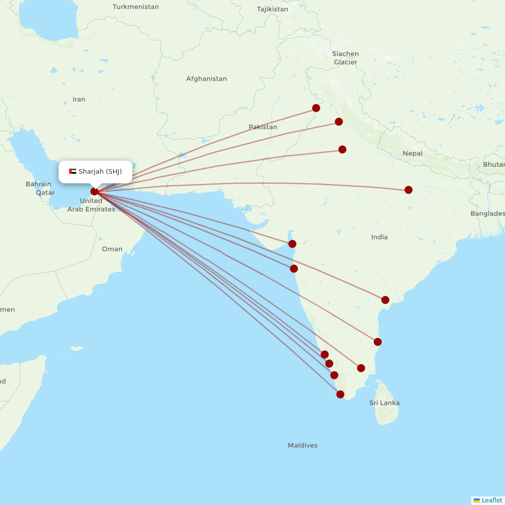 Air India Express at SHJ route map