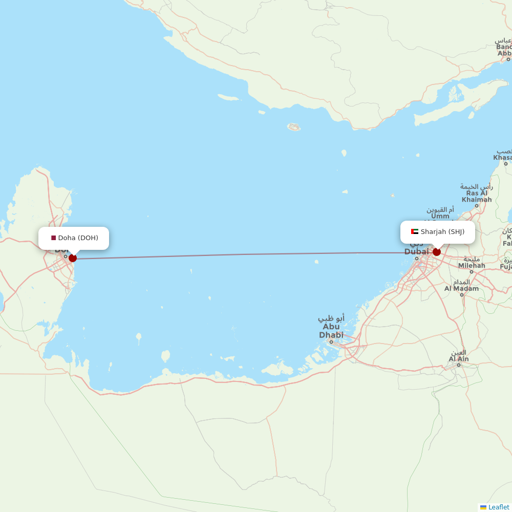 Qatar Airways at SHJ route map