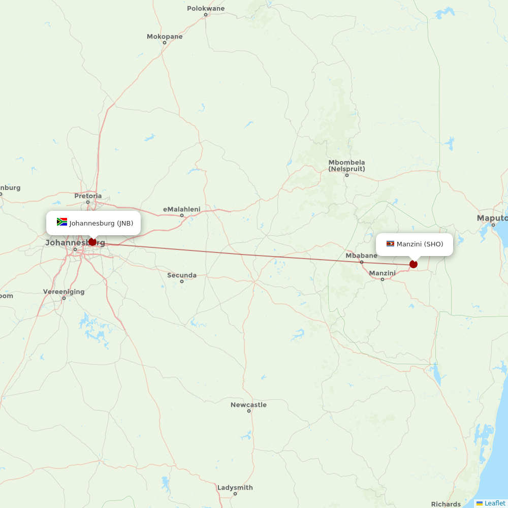 Airlink (South Africa) at SHO route map