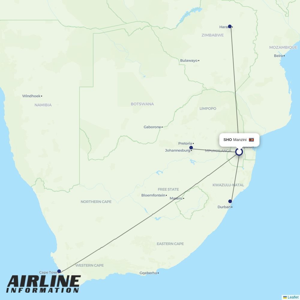 Eswatini Air routes from SHO
