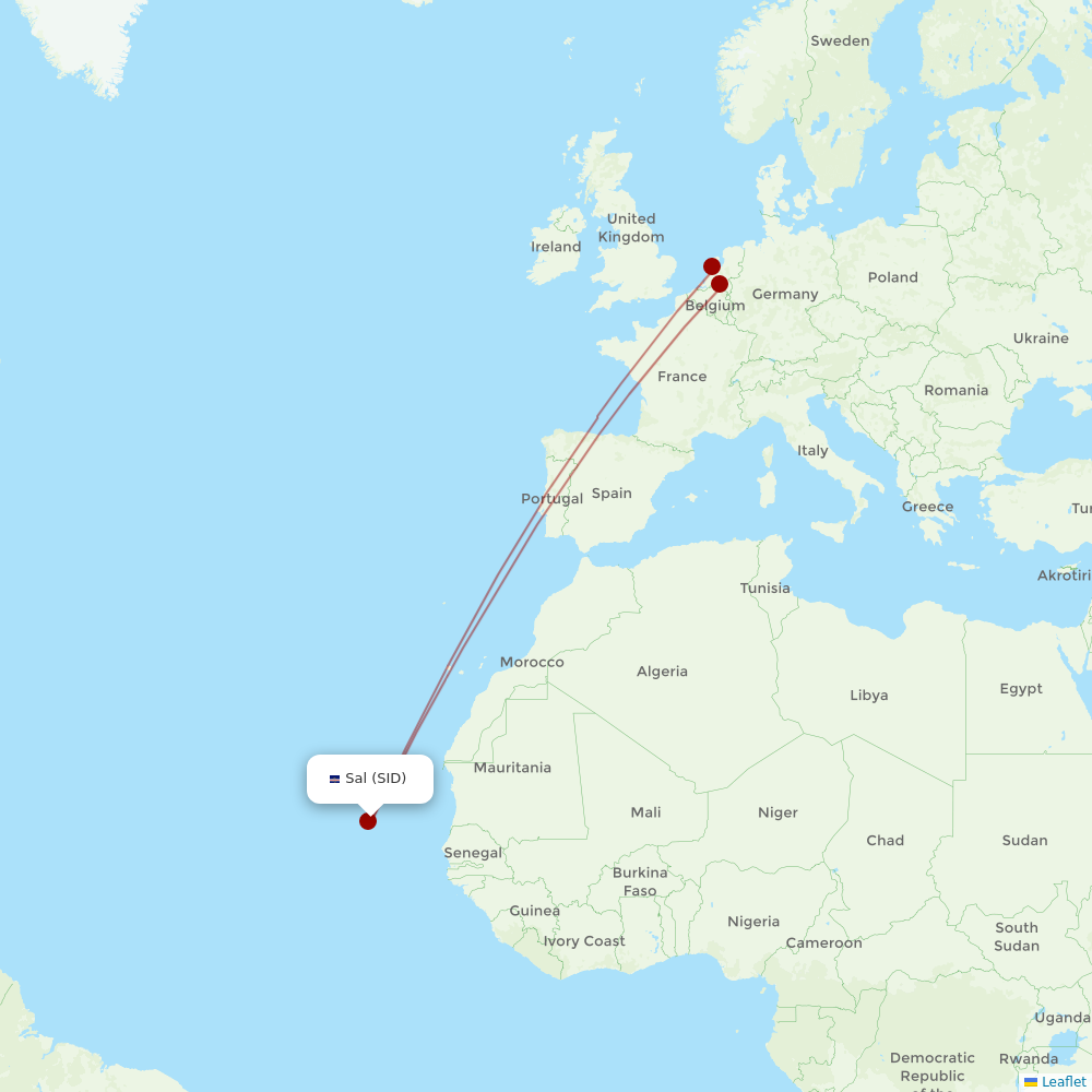 TUIfly Netherlands at SID route map