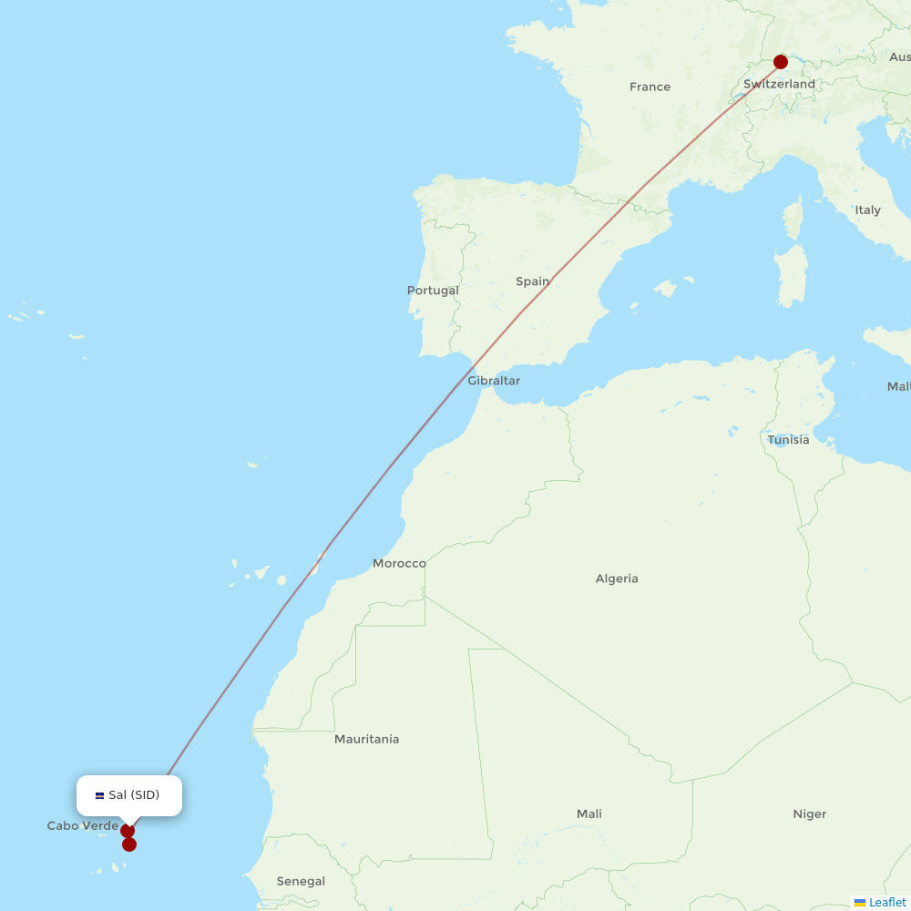 Edelweiss Air at SID route map