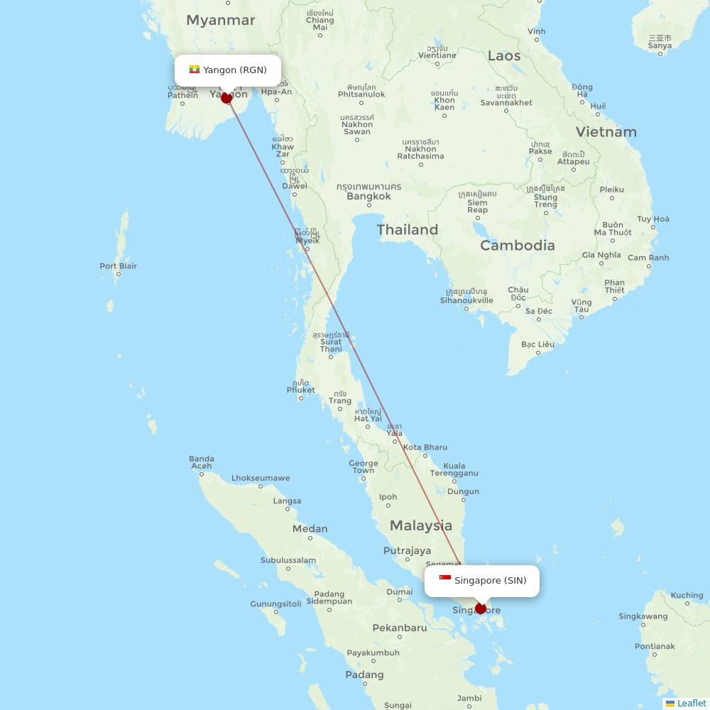 Myanmar Airways International at SIN route map