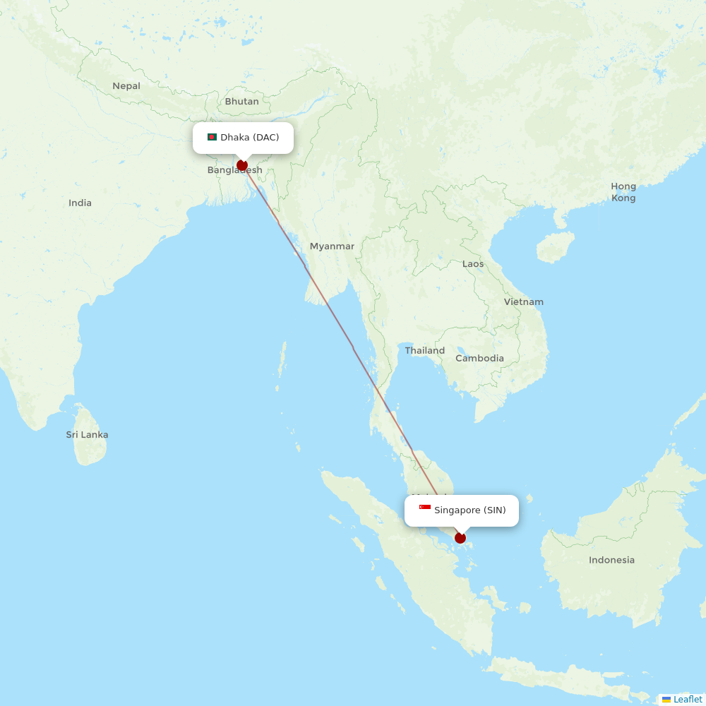 US-Bangla Airlines at SIN route map