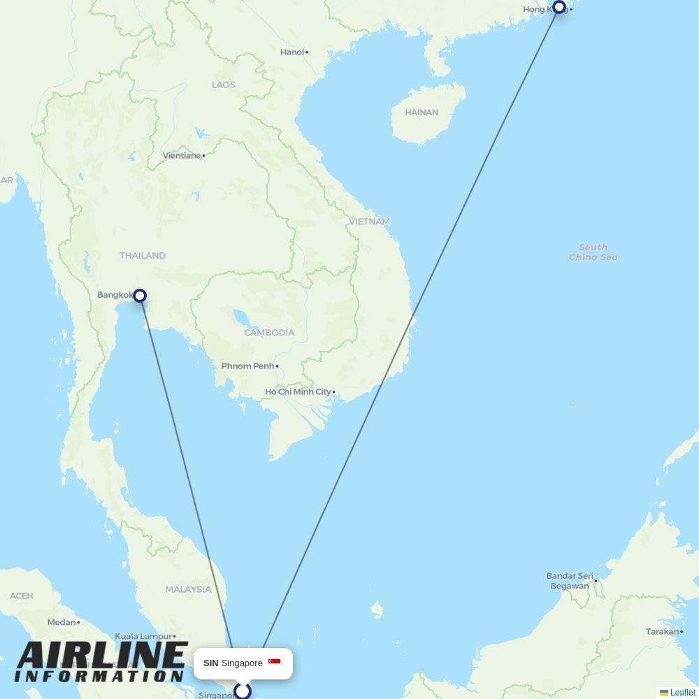 Cathay Pacific routes from SIN