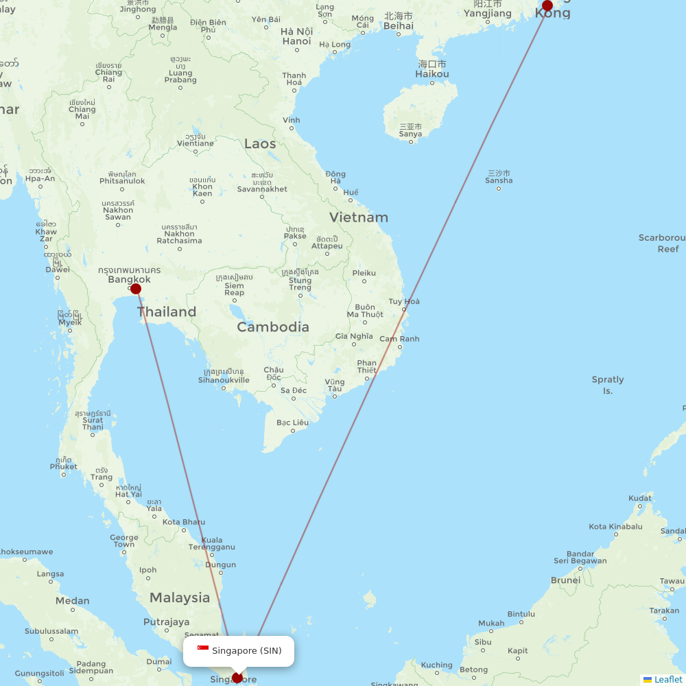 Cathay Pacific at SIN route map