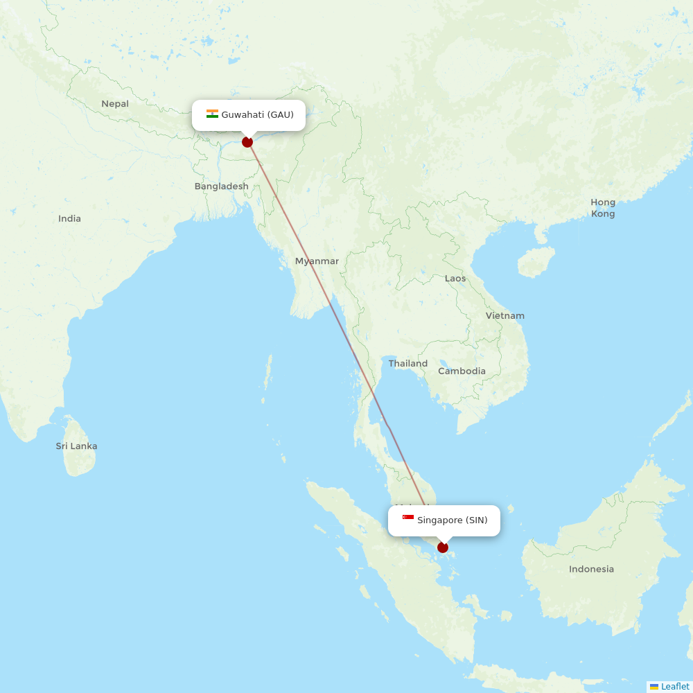 Drukair at SIN route map